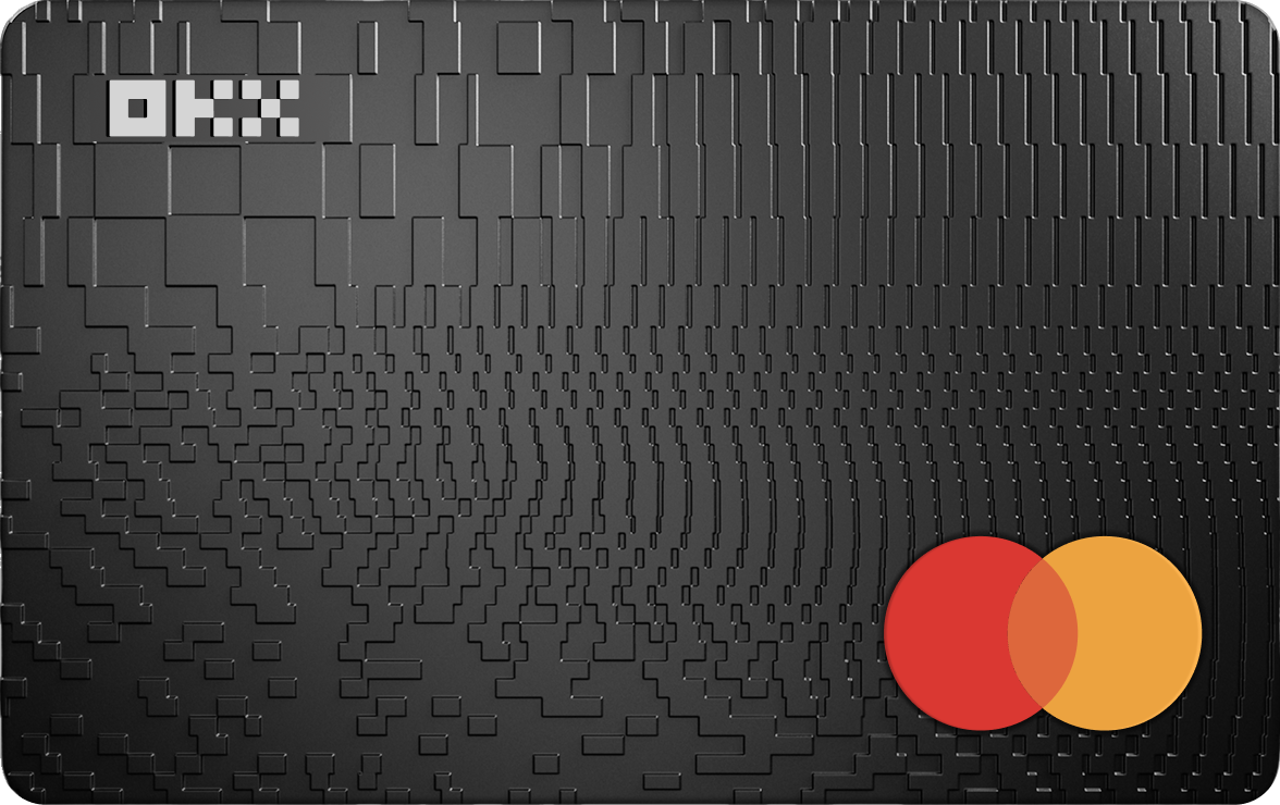 A sleek black OKX card with an EMV chip, designed for Brazilian users to spend digital dollars globally with no IOF.