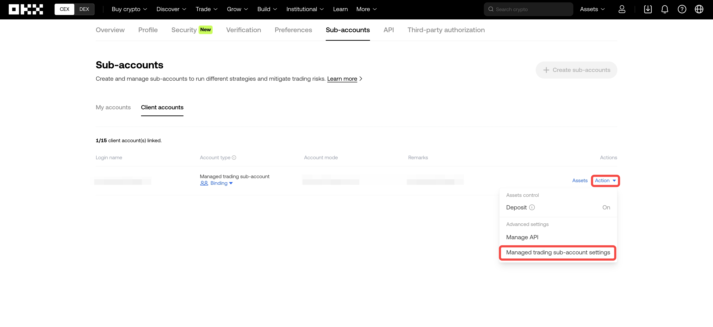 Client accounts - MSA settings