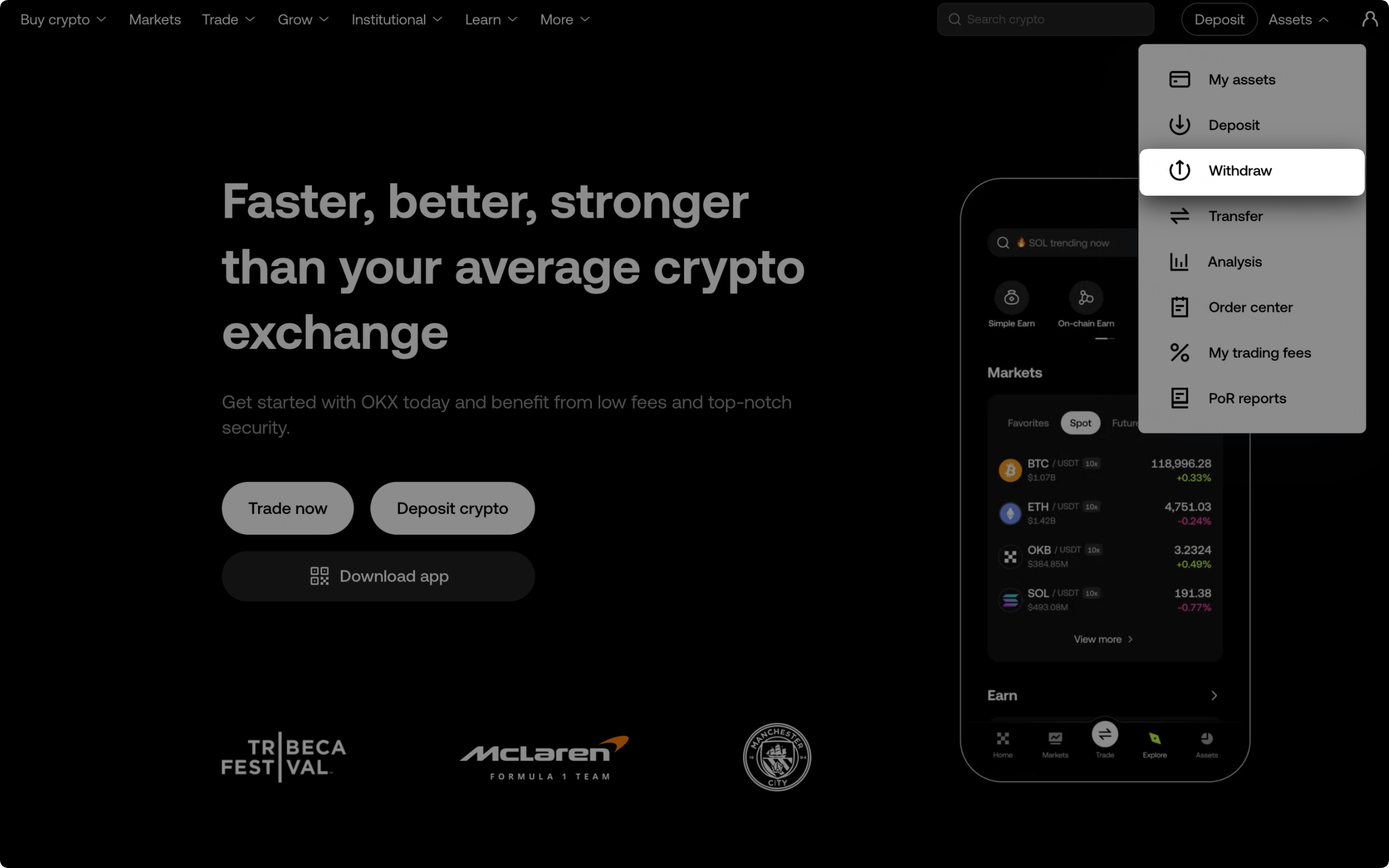 Web withdrawal page