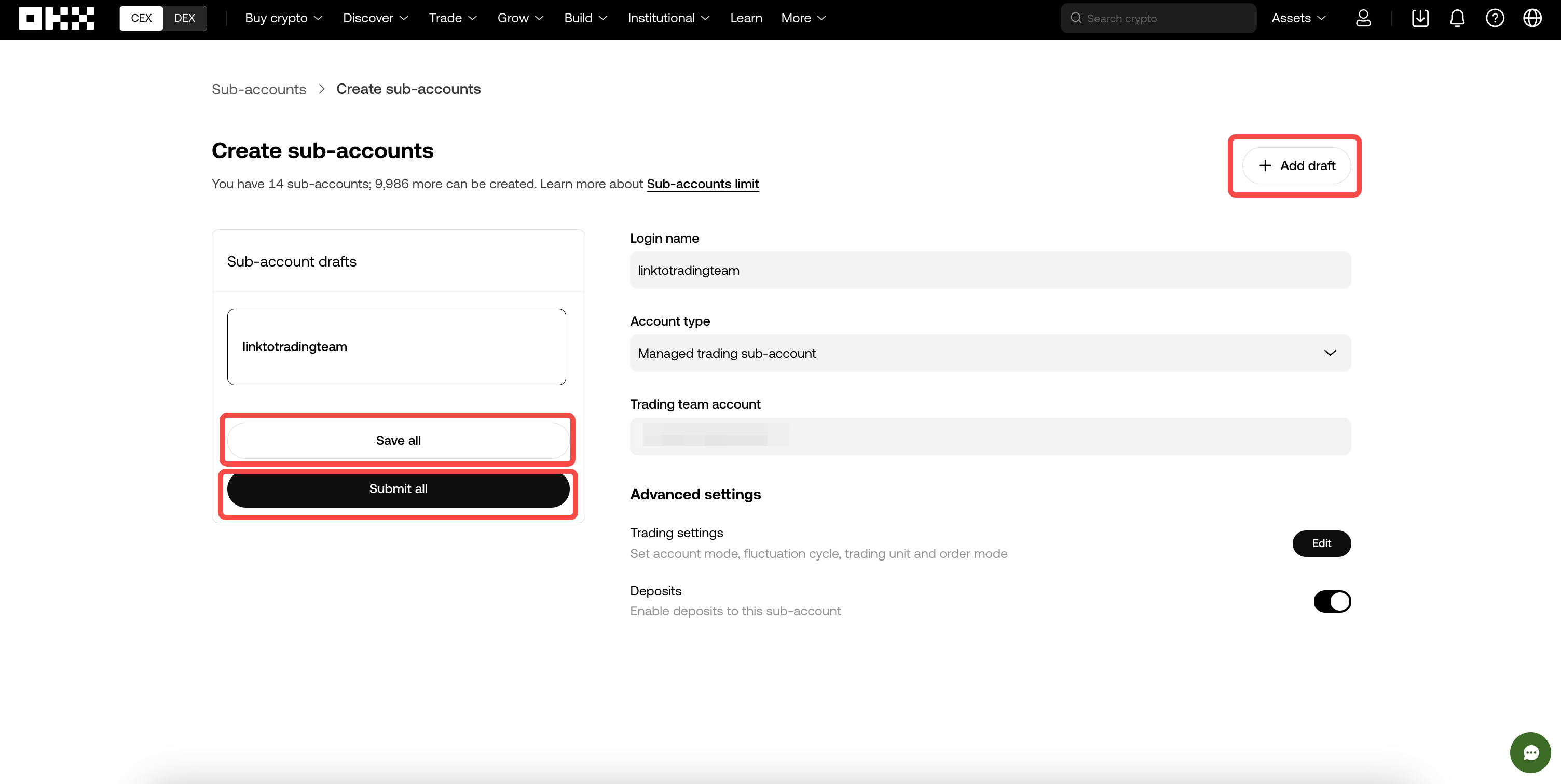 Create sub-accounts inputs 2
