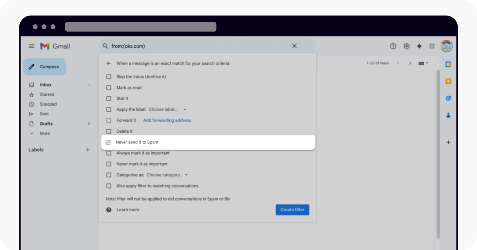 Whitelist okx200.com on Gmail