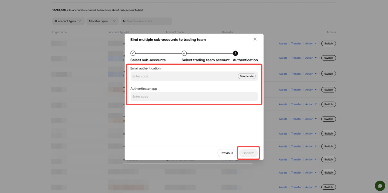 Bind trading team 2FA
