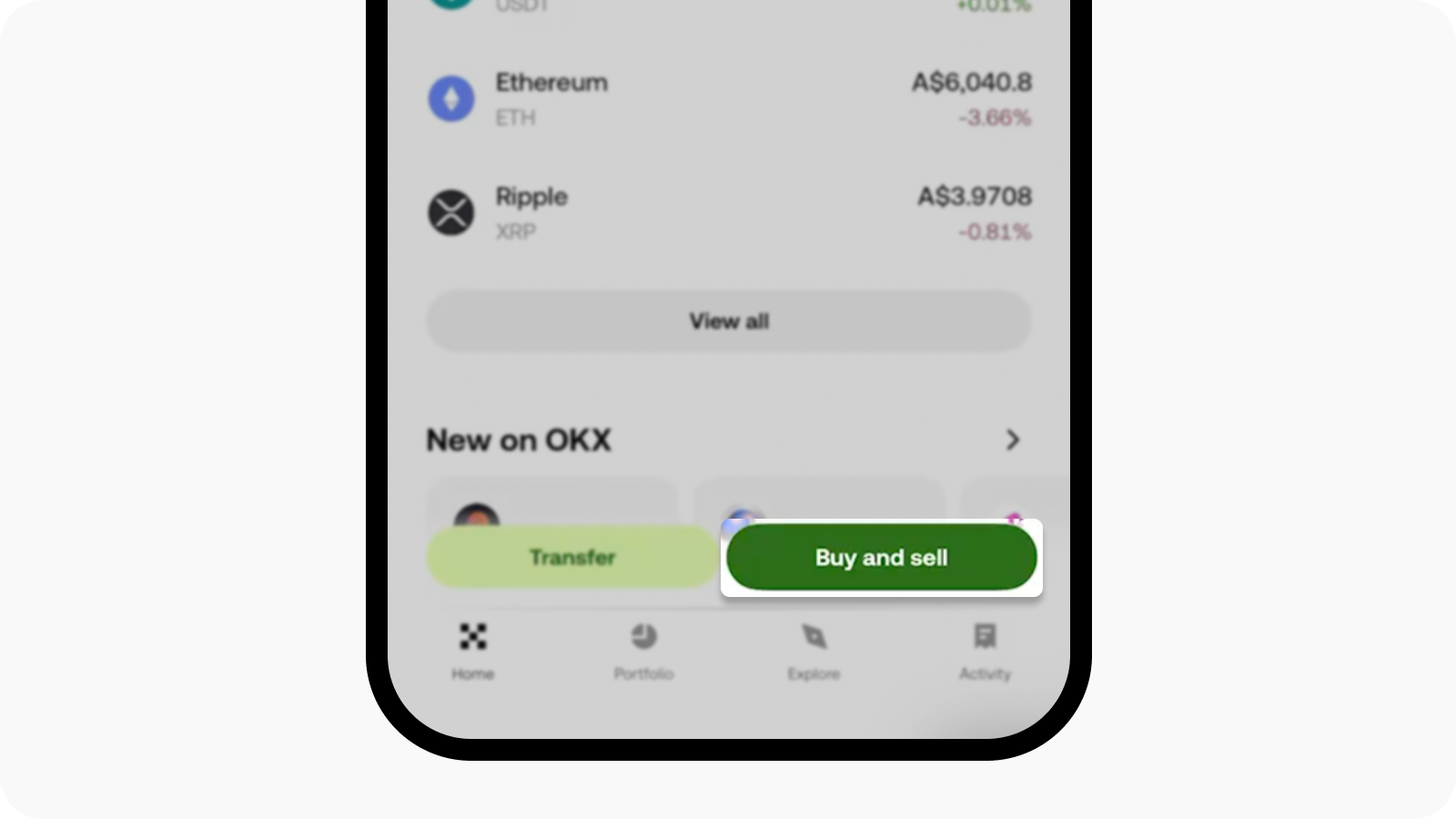 Open Buy and sell page on OKX app