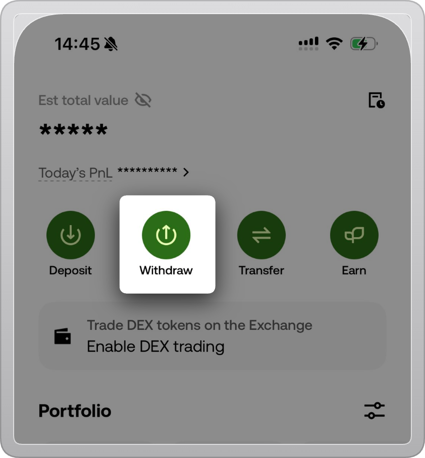 App withdrawal page
