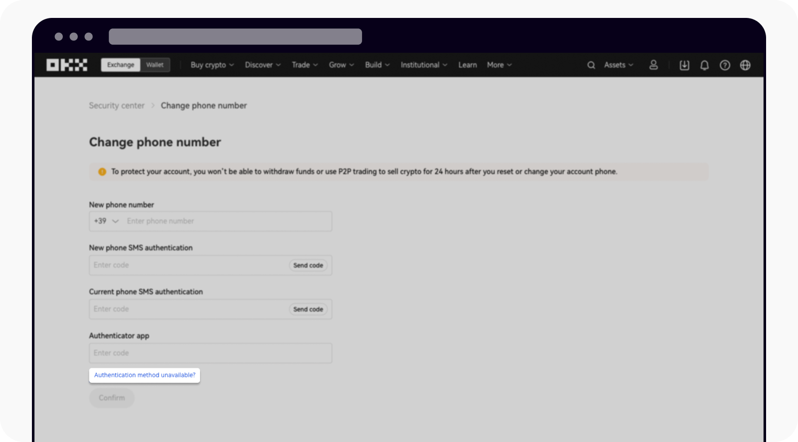 Select Authentication method unavailable to reset your 2FA