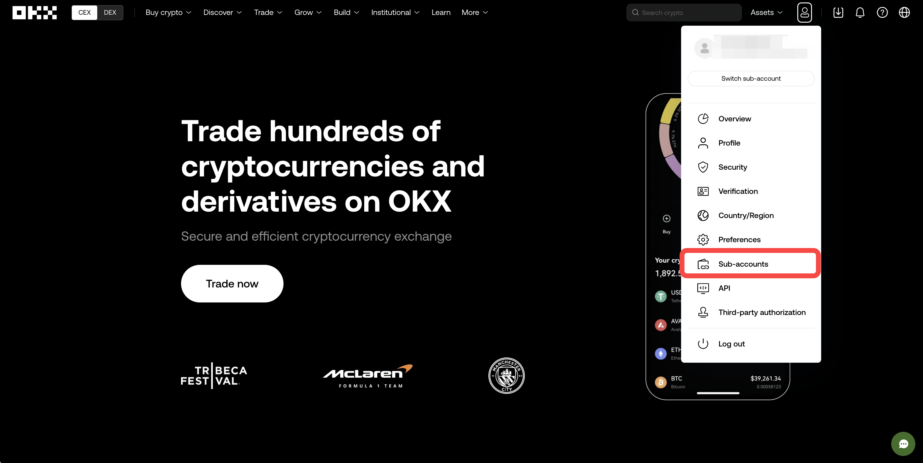 Homepage - Sub-accounts