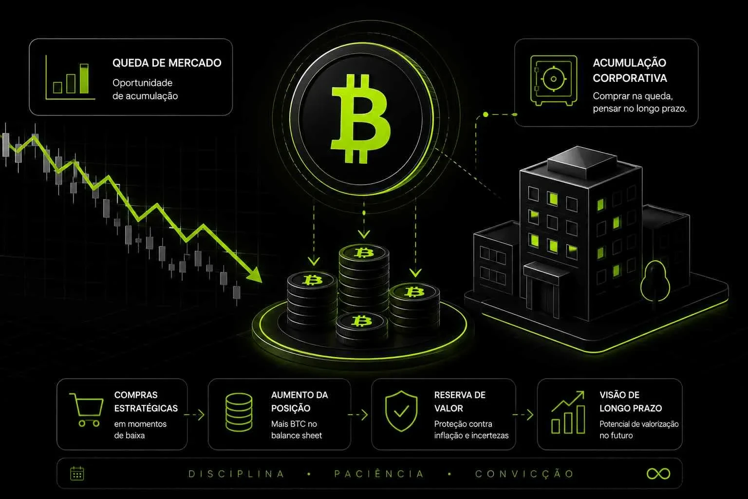 Por que empresas acumulam Bitcoin durante correções do mercado