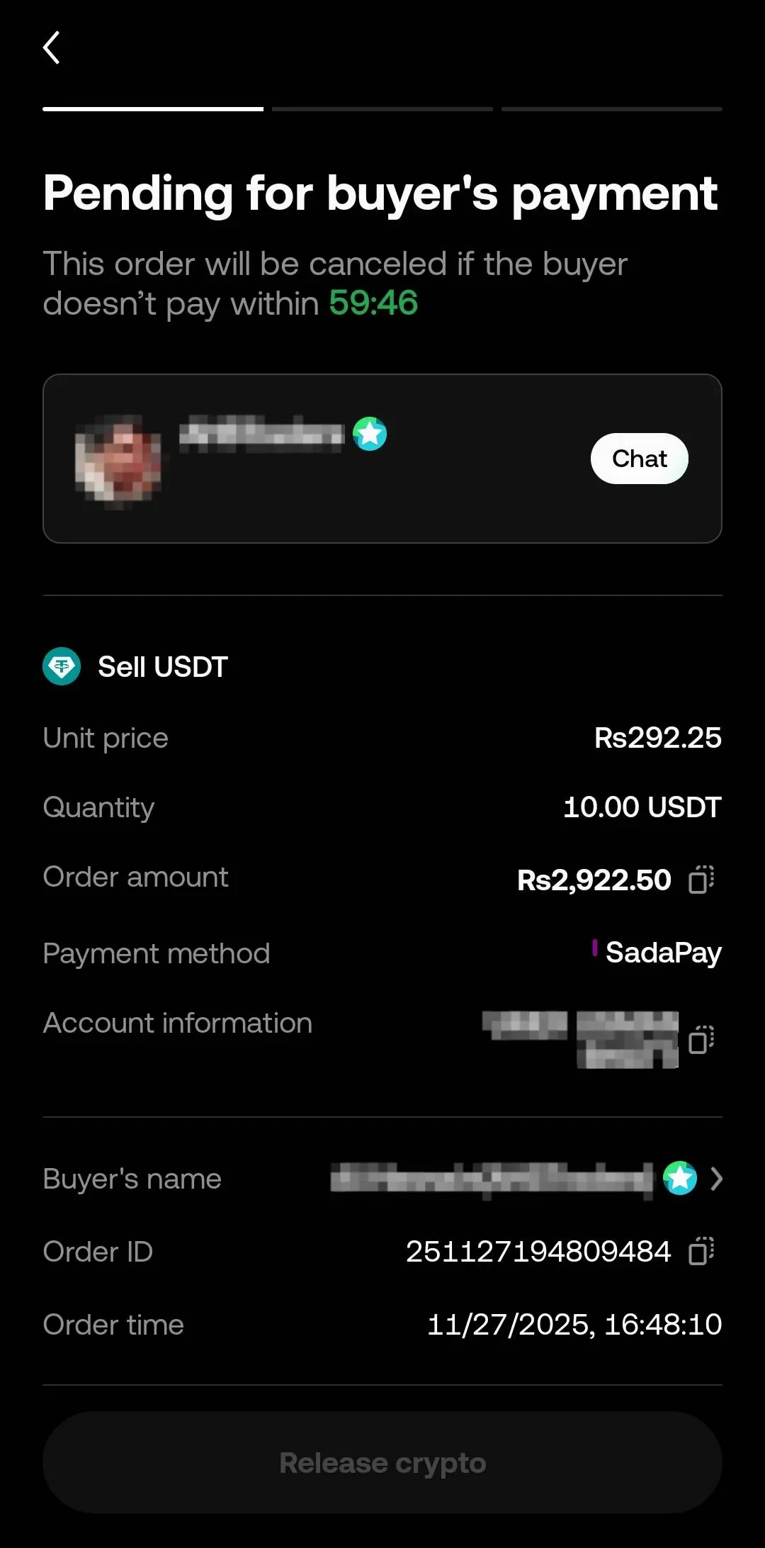 [Screenshot 12: Order summary showing payout currency and payment method] [Image]